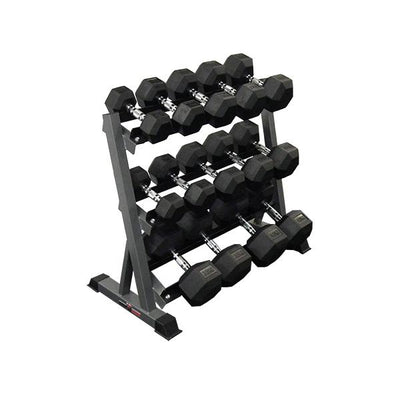 10kg - 40kg (7 pair) Rubber Hex Dumbbell Set with 3 Tier Rack (Package Price)