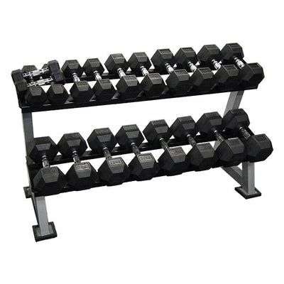 2.5kg - 25kg (10 pair) Rubber Hex Dumbbell Set with 2 Tier Rack (Package Price)