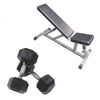 Package Deal 16 - Flat Incline bench and five pairs of rubber hex dumbbells - 5kg  7.5kg 10kg  12.5kg and 15kg (Package price)