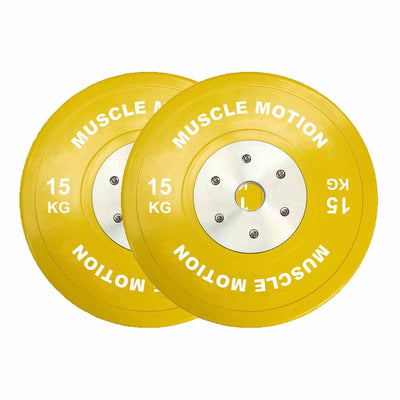 Pair of 15kg Elite Bumper Plates - Yellow (SALE ITEM)