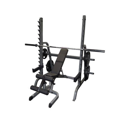 Body Solid Package Deal 1 - Safety Squat Rack  Adjustable Bench  Olympic Bar and 105kg Olympic Weights (Package price)