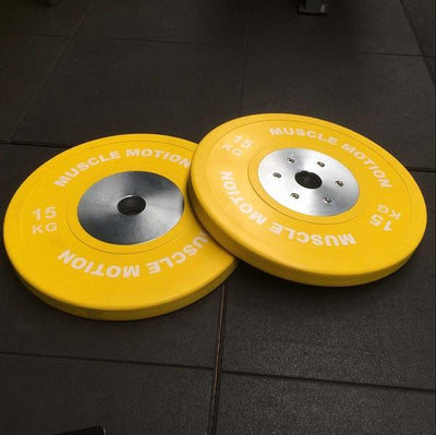 Pair of 15kg Elite Bumper Plates - Yellow (SALE ITEM)