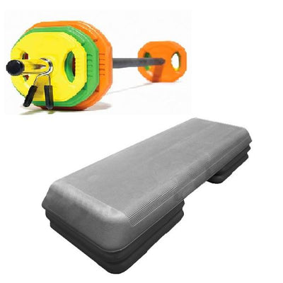 20kg Standard Rubber Coloured Barbell Pump Set plus Aerobic Step Package (Package Price)