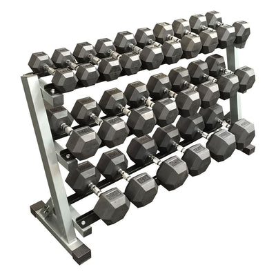 5kg - 40kg (12 PAIR) Rubber Hex Dumbbell Set with 3 tier rack (Package Price)