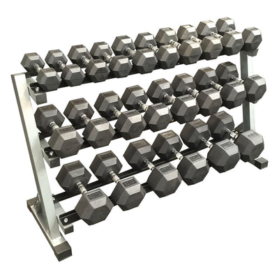 5kg - 40kg (12 PAIR) Rubber Hex Dumbbell Set with 3 tier rack (Package Price)